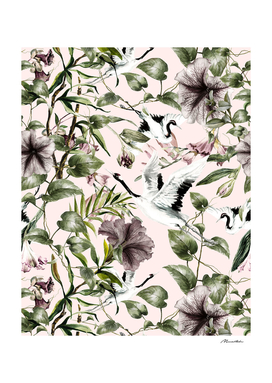 Asian pattern of crane and flowers