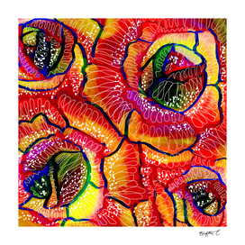 Flamboyant Colorful Roses Flowers Abstract Illustration