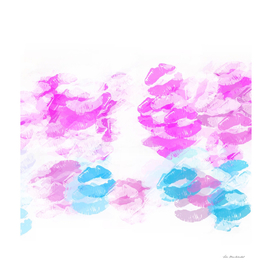 kisses lipstick pattern abstract background in pink and blue