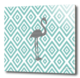 Flamingo - abstract geometric pattern - blue and white.