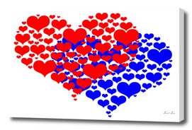 Two hearts blue and red