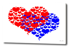 Two hearts blue and red