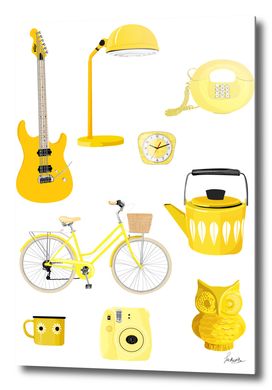 yellow retro object collection