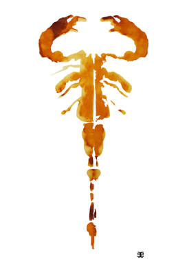 Scorpion ink blot in rust