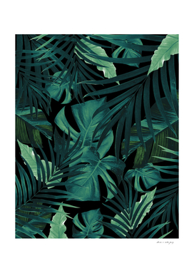Tropical Jungle Night Leaves Pattern #1