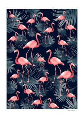 Summer Flamingo Palm Night Vibes #1