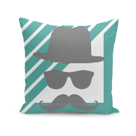 Man - hat, glasses, mustache - geometric - blue.