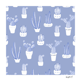 Elegant Blue Cacti in Pots Pattern