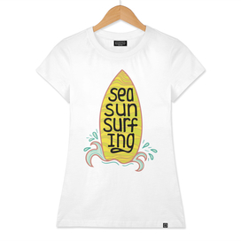 Unique illustration with a hand-drawn lettering for surfing.