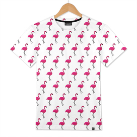 Cute hand-drawn seamless pattern with a pink flamingo.