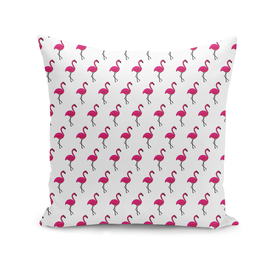 Cute hand-drawn seamless pattern with a pink flamingo.