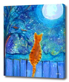 Cat on A Fence in the moonlight