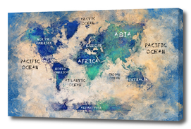 world map oceans and continents watercolor