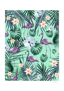 Tropical Flamingo Flower Jungle #5 #tropical #decor #art