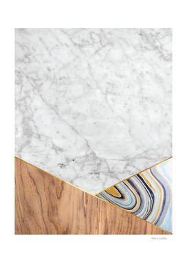 Geometric White Marble - Wood & Blue Marble #782