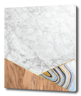 Geometric White Marble - Wood & Blue Marble #782