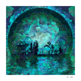 Asian moon silhouettes - Oil painting
