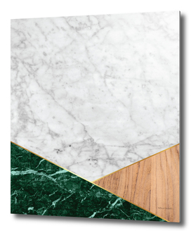 Geometric White Marble - Green Granite & Wood #138