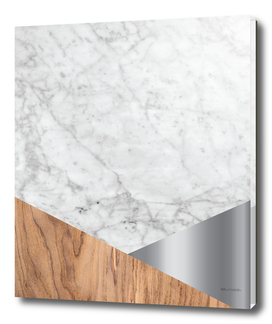 Geometric White Marble - Wood & Silver #157