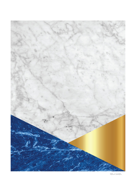Geometric White Marble - Blue Granite & Gold #188