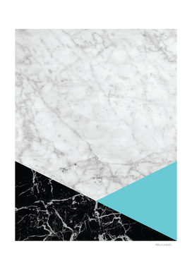 Geometric White Marble - Black Granite & Teal #871