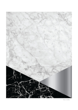 Geometric White Marble - Black Granite & Silver #230