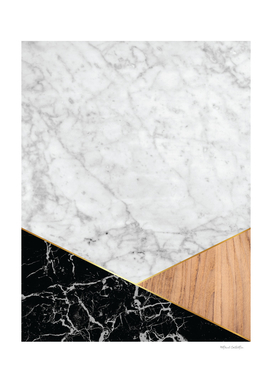 Geometric White Marble - Black Granite & Wood #711