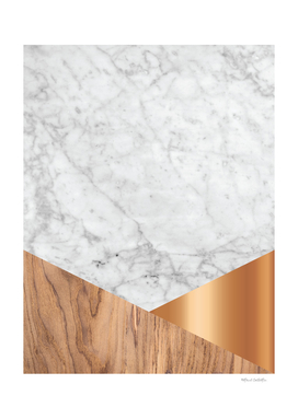 Geometric White Marble - Wood & Rose Gold #761