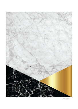 Geometric White Marble - Black Granite & Gold #944