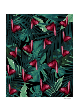 Tropical Butterfly Jungle Night Leaves Pattern #3 #tropical