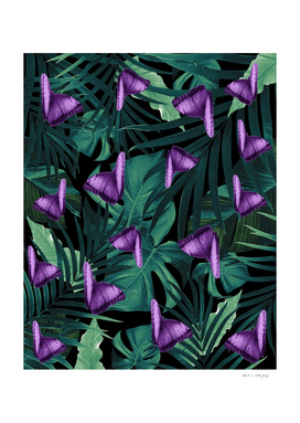 Tropical Butterfly Jungle Night Leaves Pattern #4 #tropical