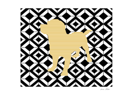 Dog - Abstract geometric pattern - beige, black and white.