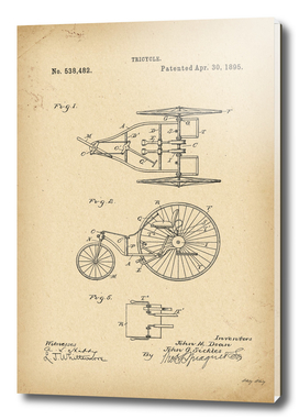 1895 Patent Velocipede Tricycle Bicycle history invention