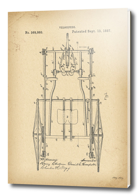 1887 Patent Velocipede Tricycle Bicycle history invention