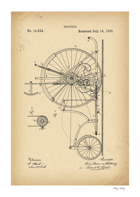 1885 Patent Velocipede Tricycle Bicycle history invention