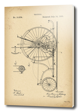 1885 Patent Velocipede Tricycle Bicycle history invention