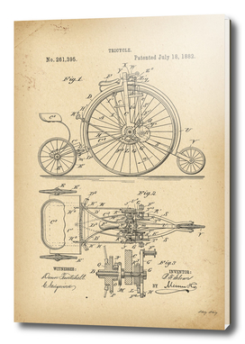 1882 Patent Velocipede Tricycle Bicycle history invention