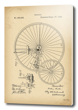 1892 Patent Velocipede Tricycle Bicycle history invention