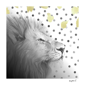 Silver Lion on Polka Dots Pattern