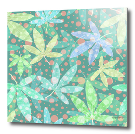 Fresh pastel leaf pattern with polka dots