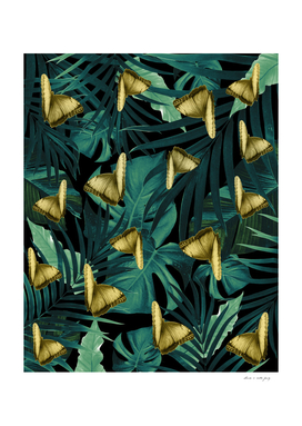 Tropical Butterfly Jungle Night Leaves Pattern #6 #tropical