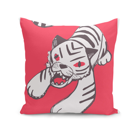 White siberian tiger on red background