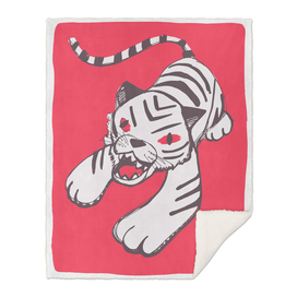 White siberian tiger on red background