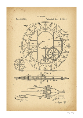 1892 Patent Velocipede Bicycle archive history invention