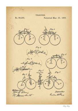 1869 Patent Velocipede Bicycle archive history invention