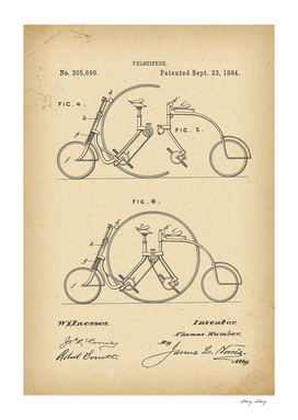 1884 Patent Velocipede Tandem Bicycle history invention
