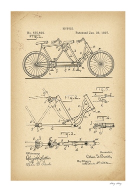 1897 Patent Velocipede Tandem Bicycle history invention
