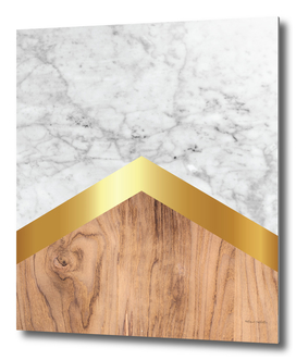 Stone Arrow Pattern - White Marble, Gold & Wood #851