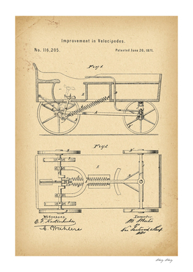1871 Patent Velocipede Bicycle archive history invention
