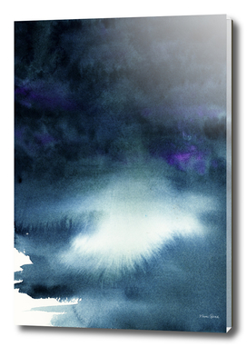 Dark Navy Blue Watercolor Ombre Abstract Painting